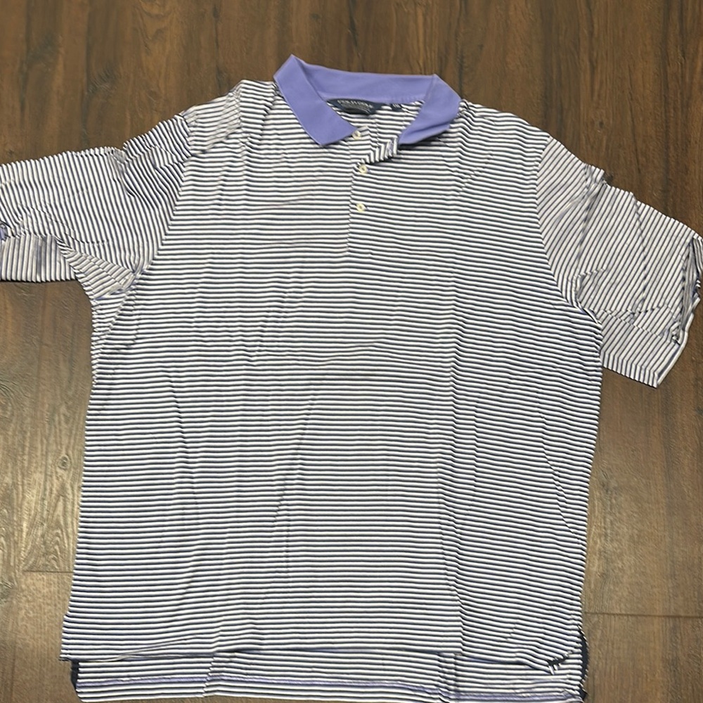 Ralph Lauren Striped Polo Shirt with Purple Collar
